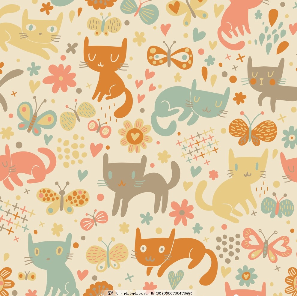 卡通小猫花纹图片 其他 Psd分层 图行天下素材网